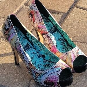Iron Fist Multicolor Graphic Peep-Toe Heels